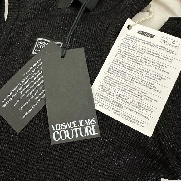 NWT Versace Jeans Couture Black Cut Out Sparkle Bodycon Knitted Midi Dress - Picture 6 of 7